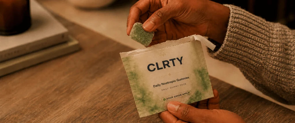 Tear open your CLRTY daily gummy pack